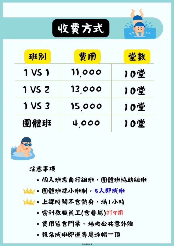 雲科大泳訓班開班啦!!